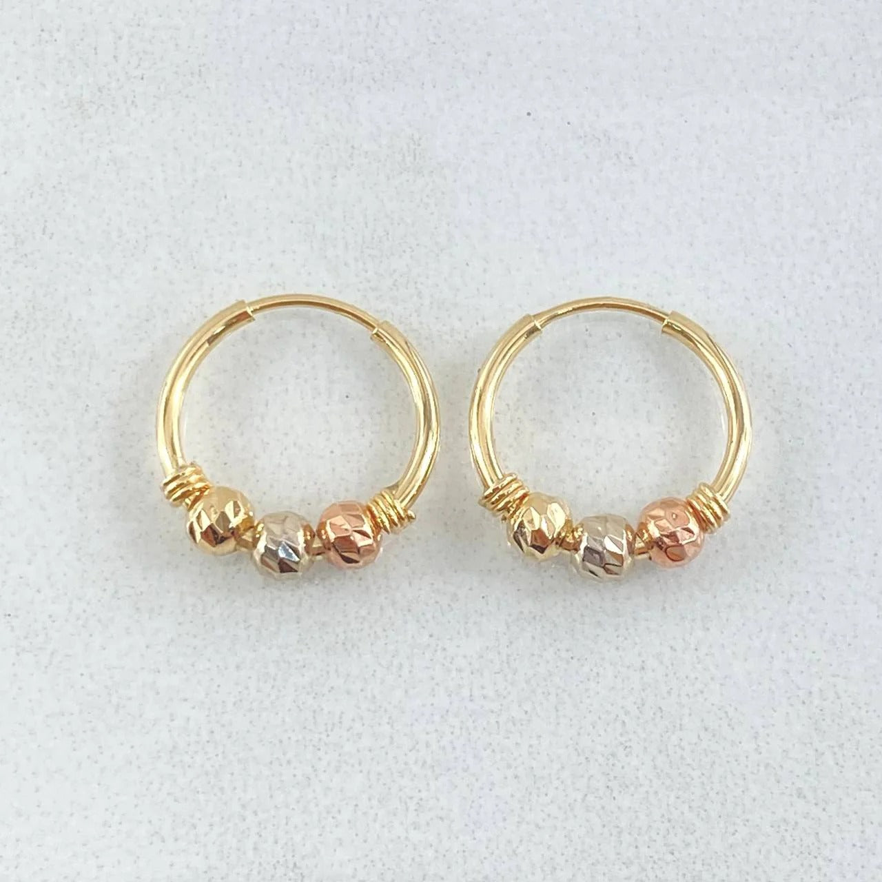 HOOP EARRINGS ARETES 3 OROS 18K